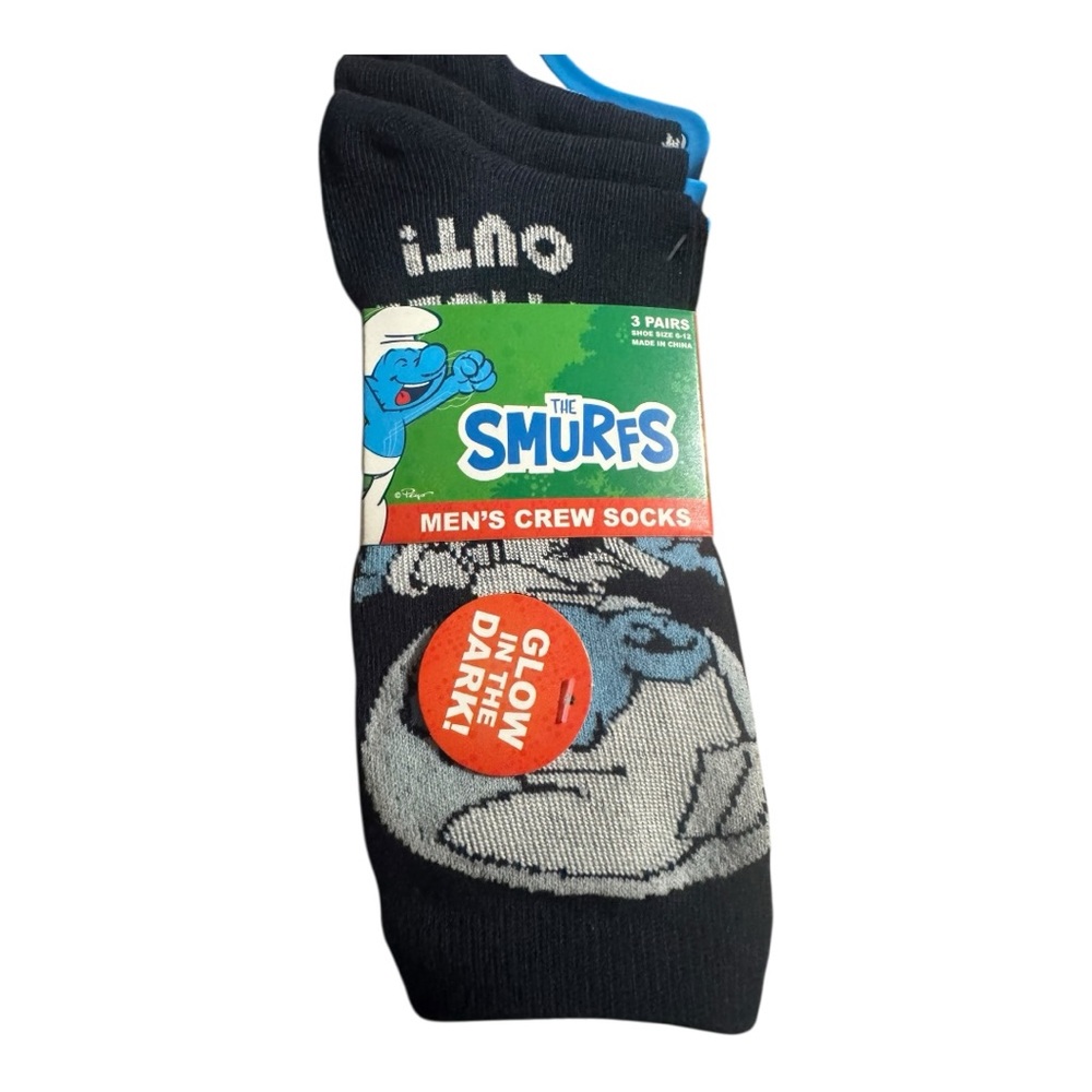 NWT Smurfs Crew Socks - 3 Pairs glow in the dark 6-12